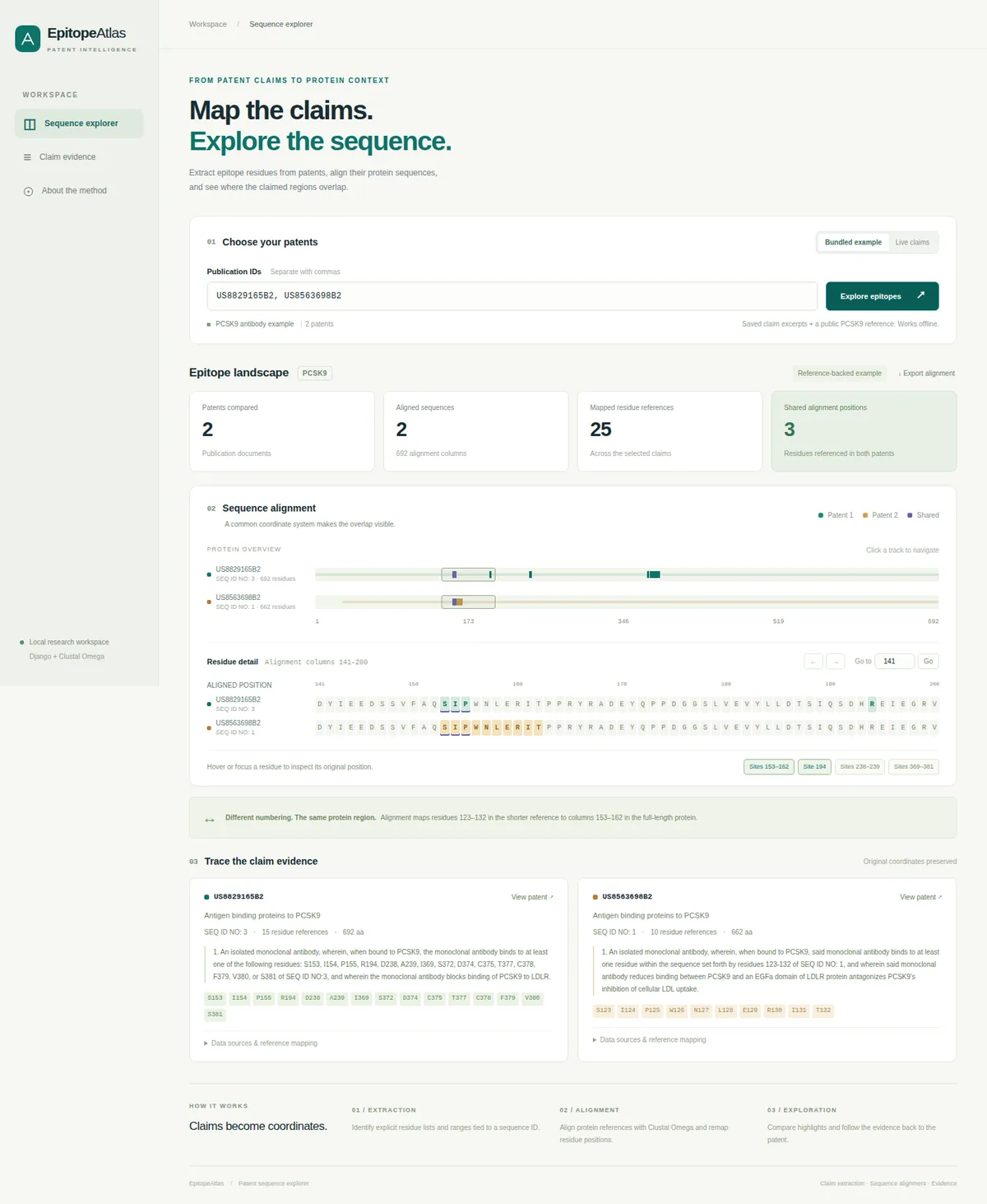 Full EpitopeAtlas results page for the PCSK9 example