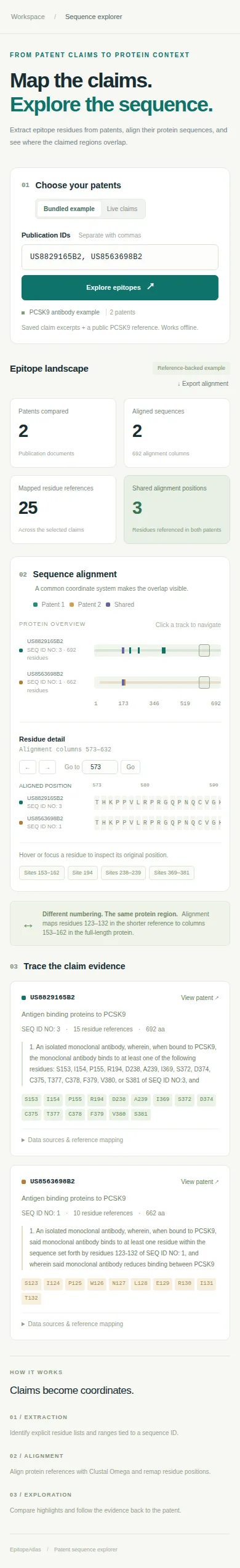 EpitopeAtlas on a phone-sized screen